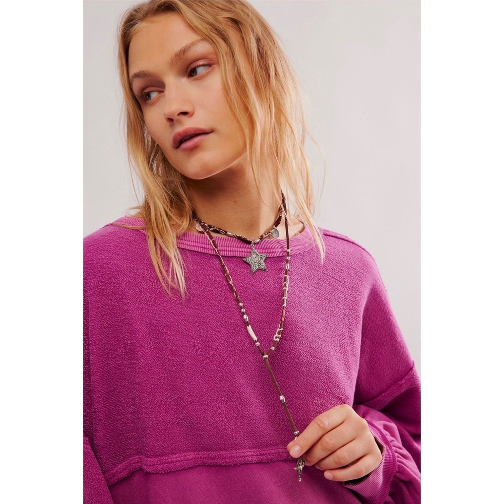Free People Dandelion Lariat Necklace Red Silver Star Charm Celestial Boho NWT
